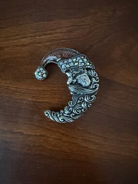 Santa Face Crescent Brooch with Rhinestone Hat